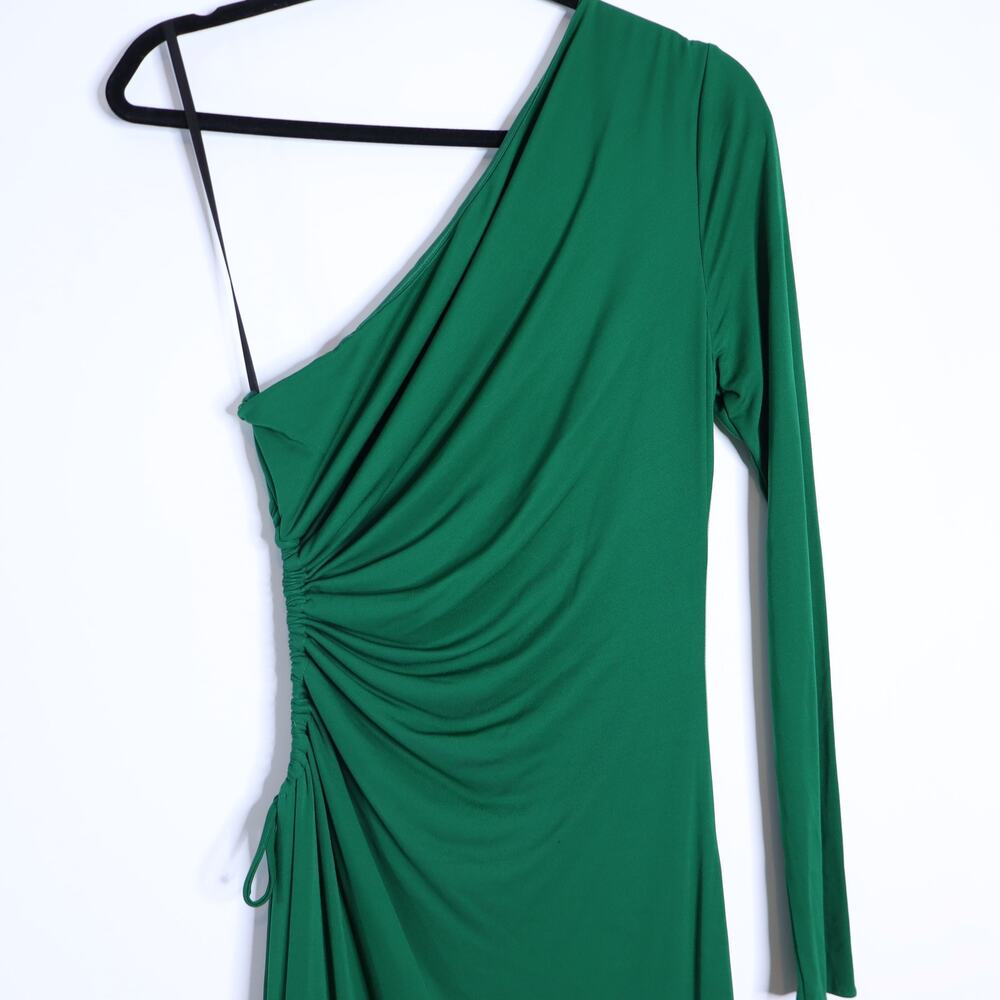 HALSTON Bay Matte Jersey Gown Jade One Shoulder Cut Out Side Women's 10 - Picture 11 of 16